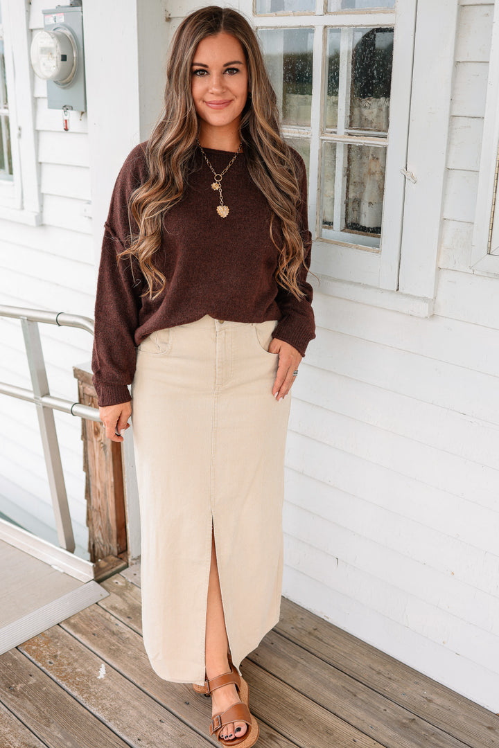 Jessa Snow Wash Corduroy Maxi Skirt - Ecru
