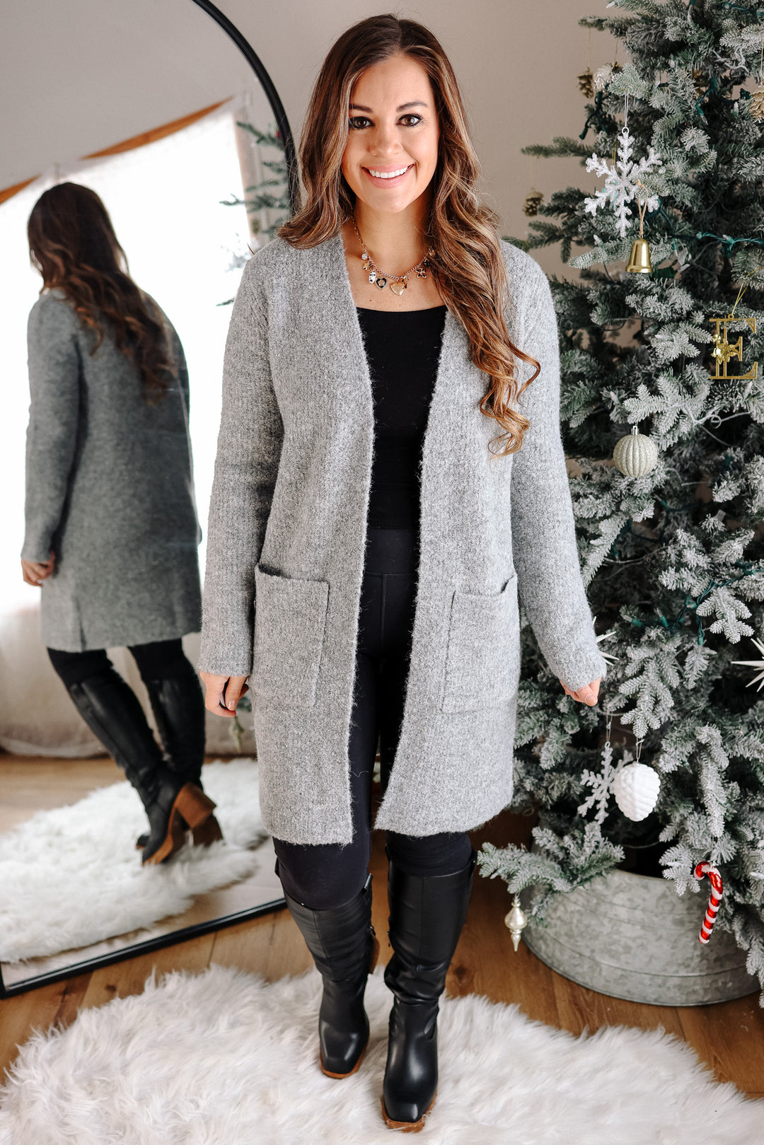 Isabella Boucle Sweater Cardigan - Grey