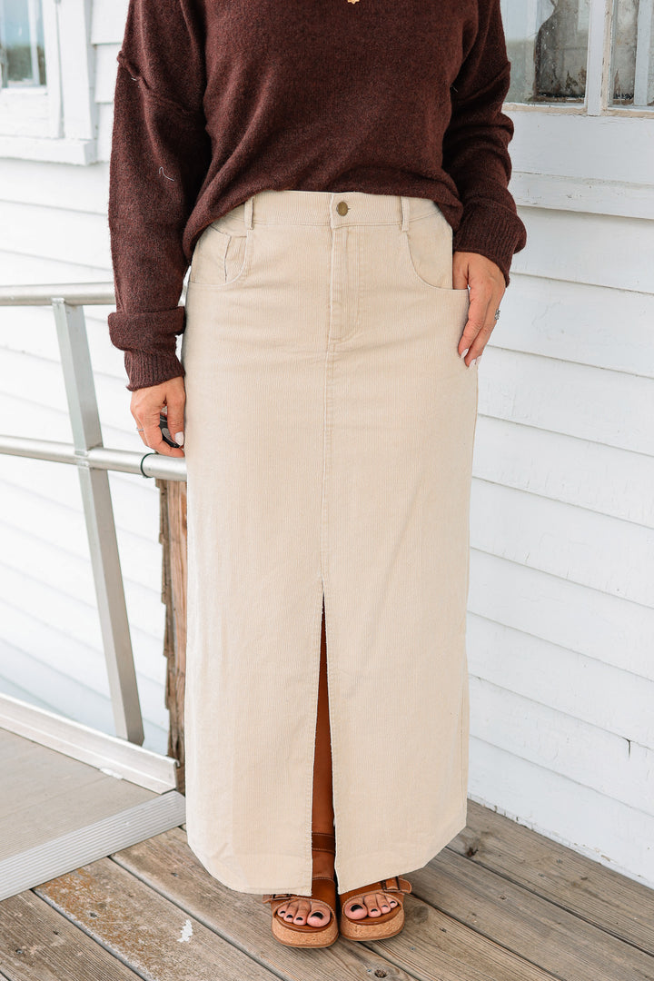 Jessa Snow Wash Corduroy Maxi Skirt - Ecru