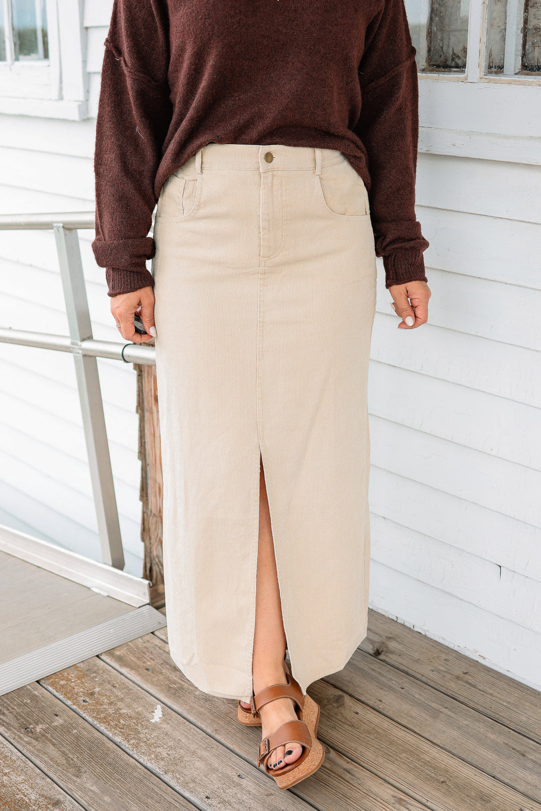 Jessa Snow Wash Corduroy Maxi Skirt - Ecru
