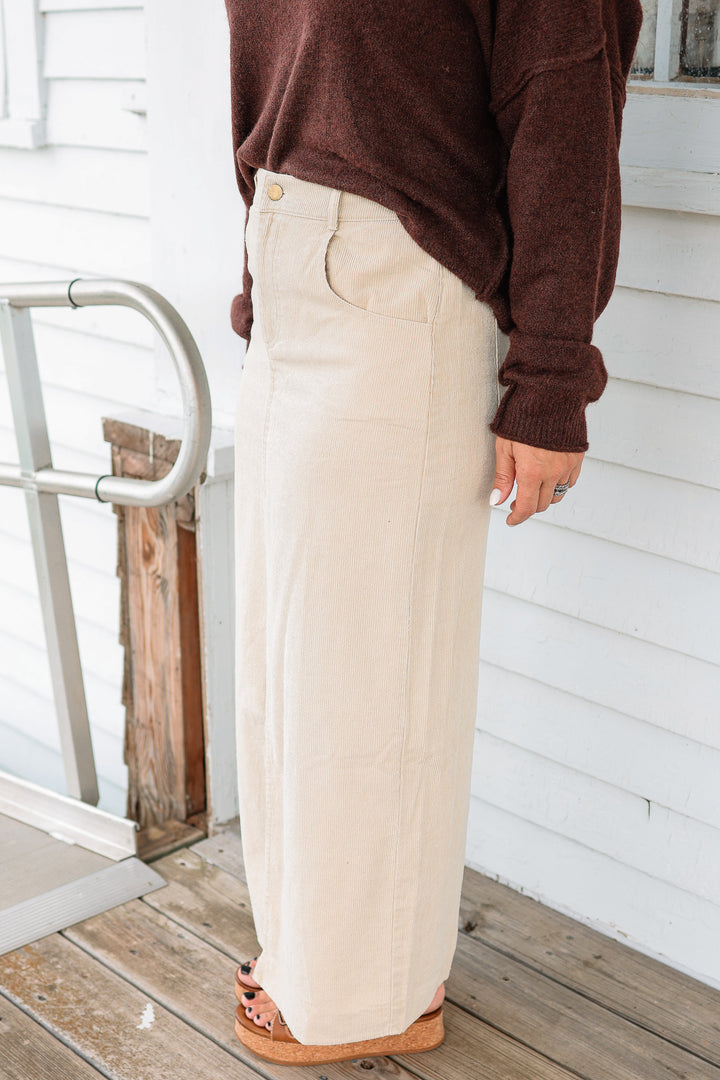 Jessa Snow Wash Corduroy Maxi Skirt - Ecru