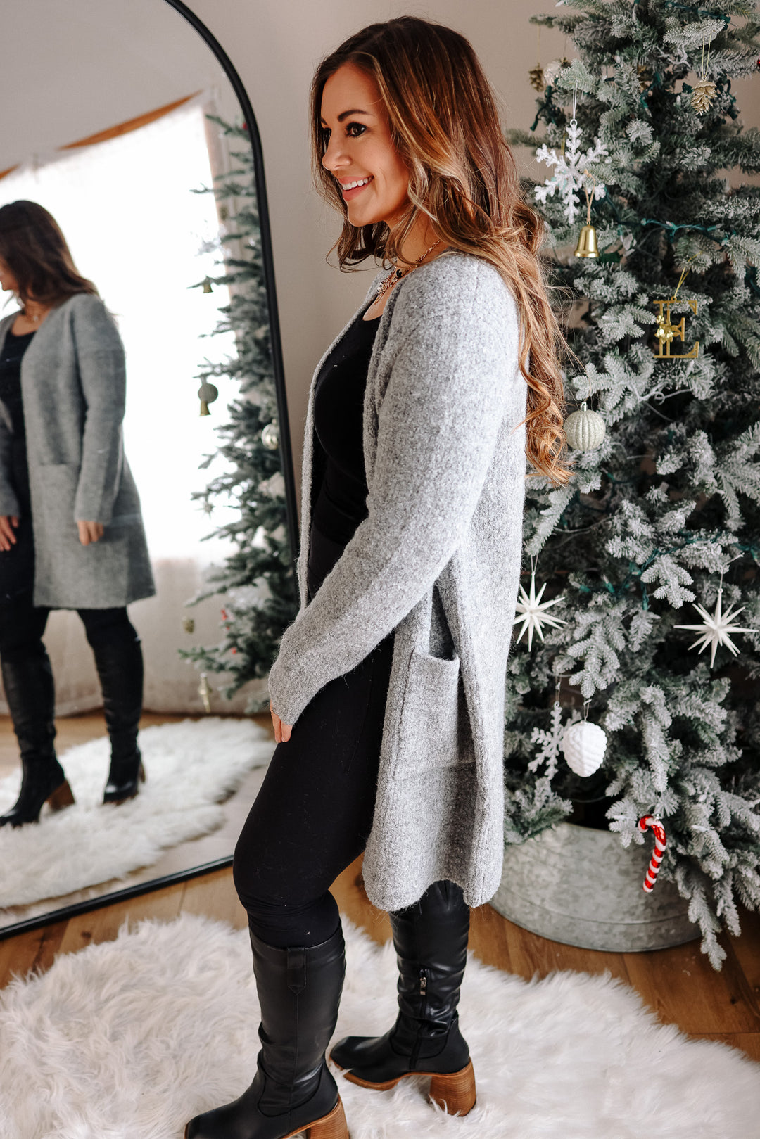 Isabella Boucle Sweater Cardigan - Grey