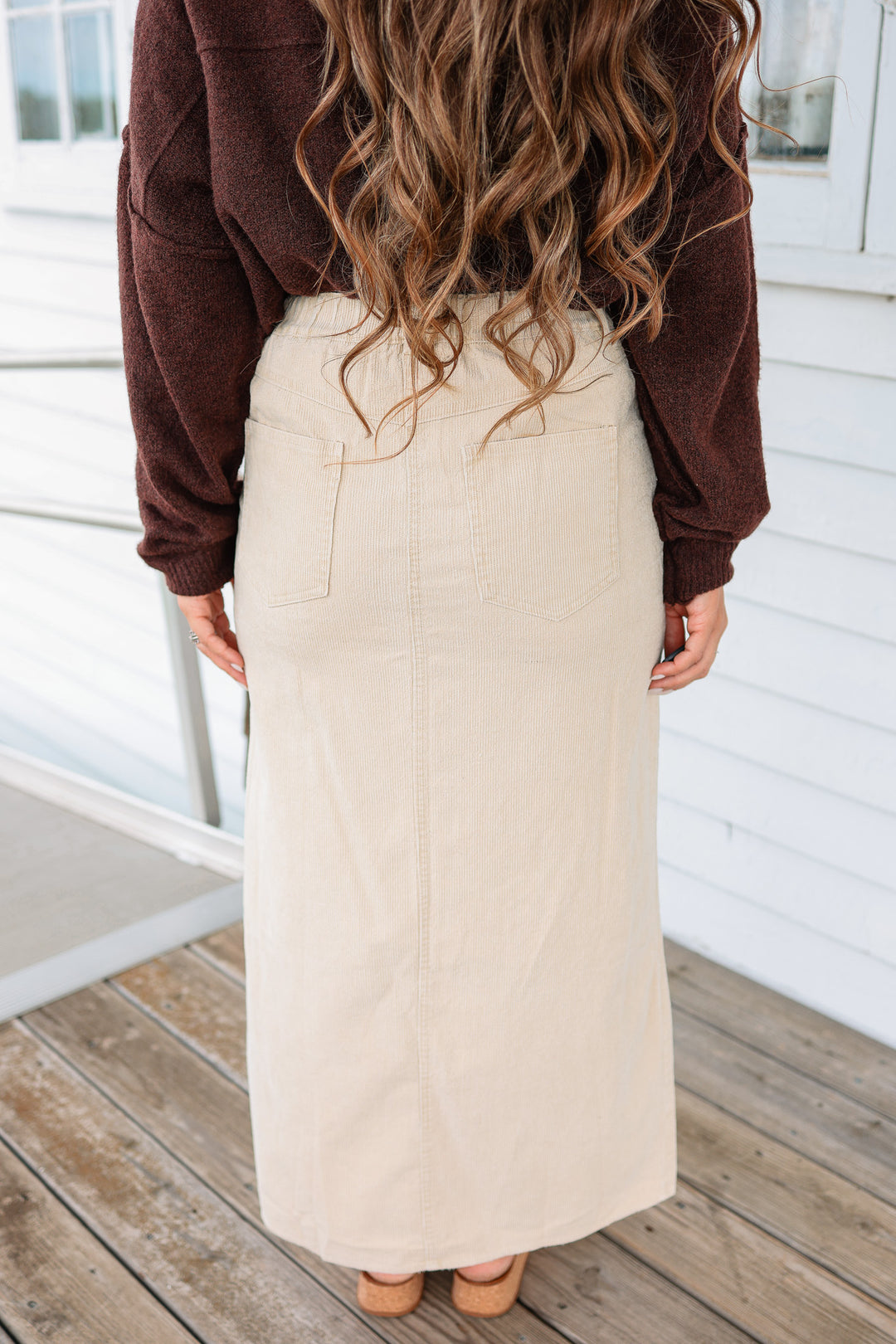 Jessa Snow Wash Corduroy Maxi Skirt - Ecru