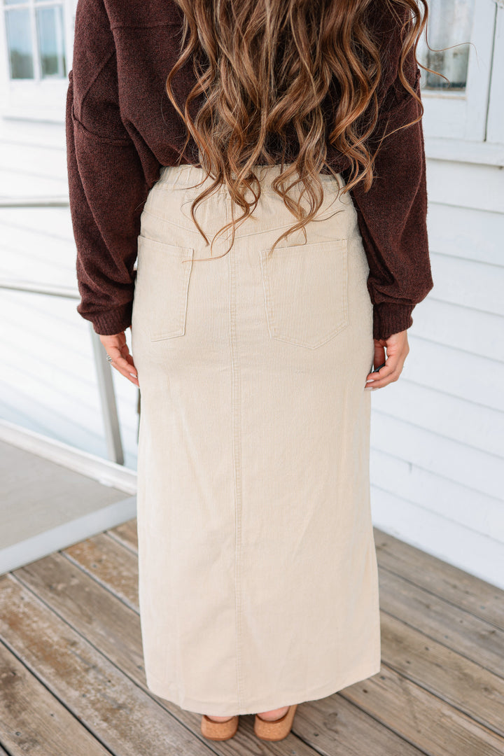 Jessa Snow Wash Corduroy Maxi Skirt - Ecru