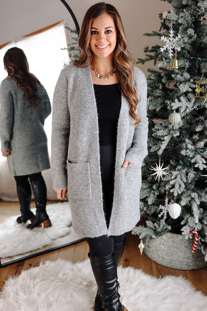 Isabella Boucle Sweater Cardigan - Grey