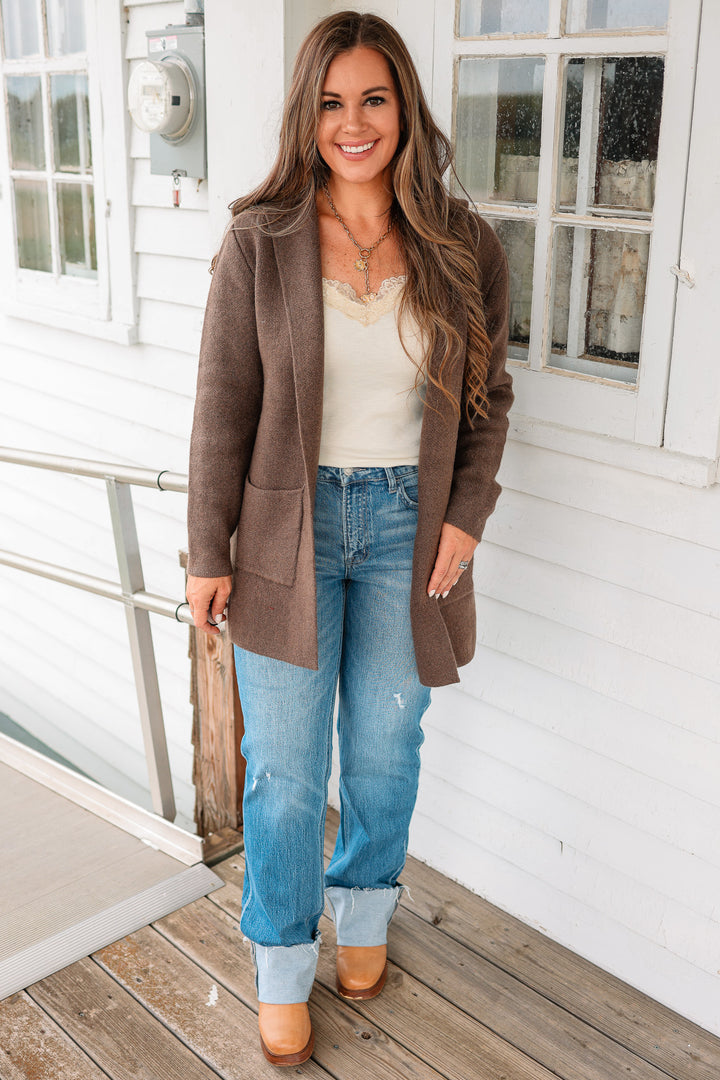 Fiora Open Front Hoodie Cardigan - Dark Mocha
