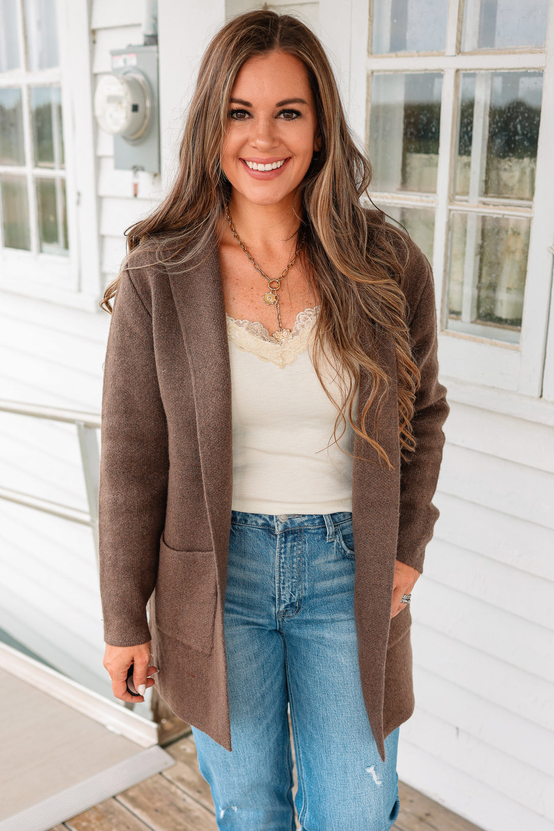 Fiora Open Front Hoodie Cardigan - Dark Mocha