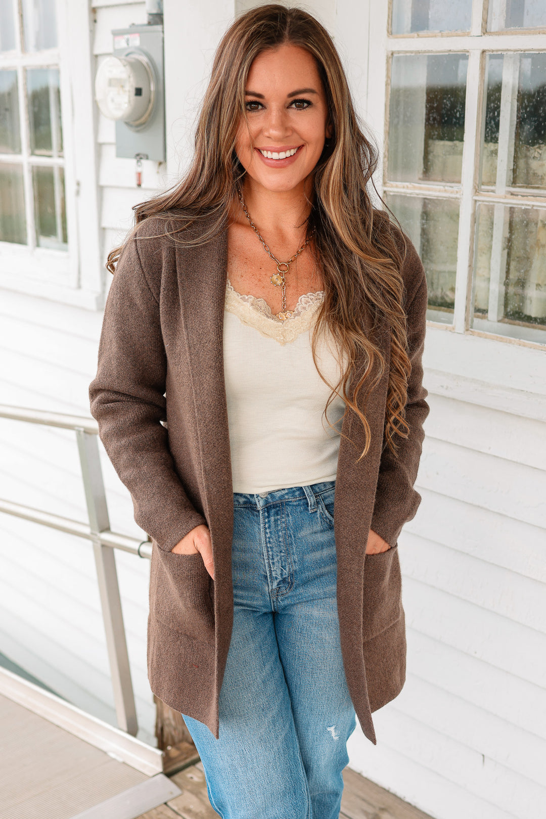 Fiora Open Front Hoodie Cardigan - Dark Mocha