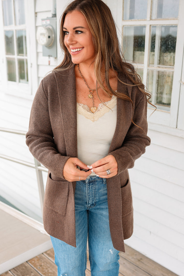 Fiora Open Front Hoodie Cardigan - Dark Mocha