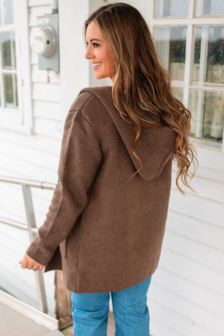 Fiora Open Front Hoodie Cardigan - Dark Mocha