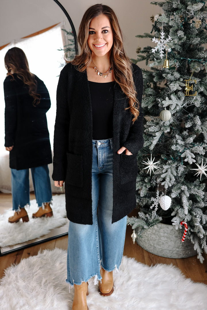 Isabella Boucle Sweater Cardigan - Black