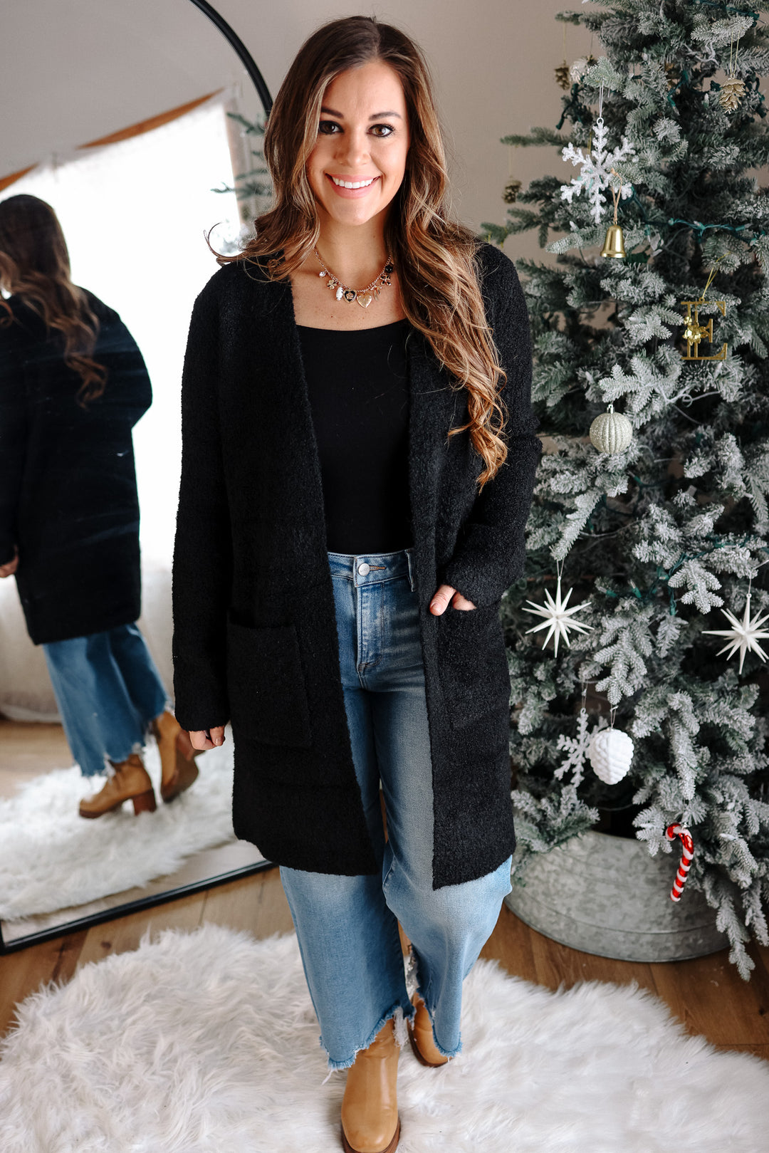 Isabella Boucle Sweater Cardigan - Black