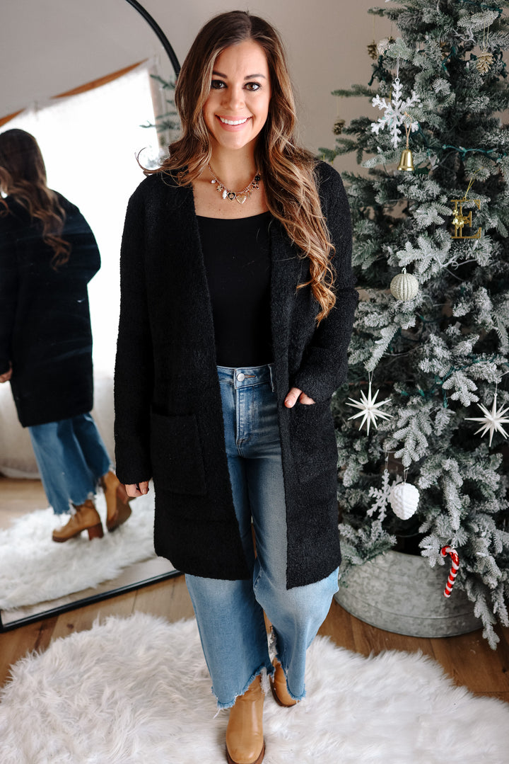 Isabella Boucle Sweater Cardigan - Black