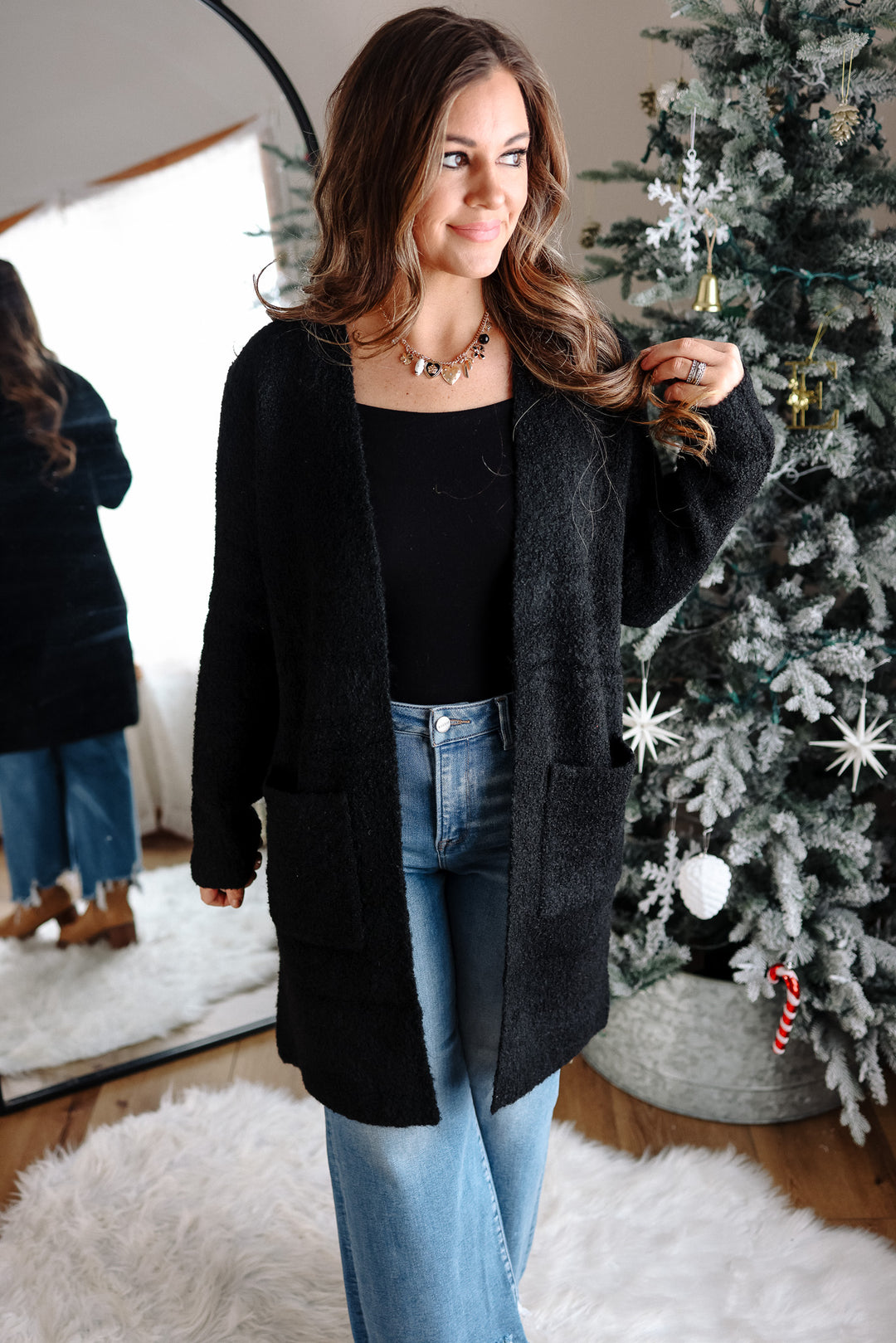 Isabella Boucle Sweater Cardigan - Black