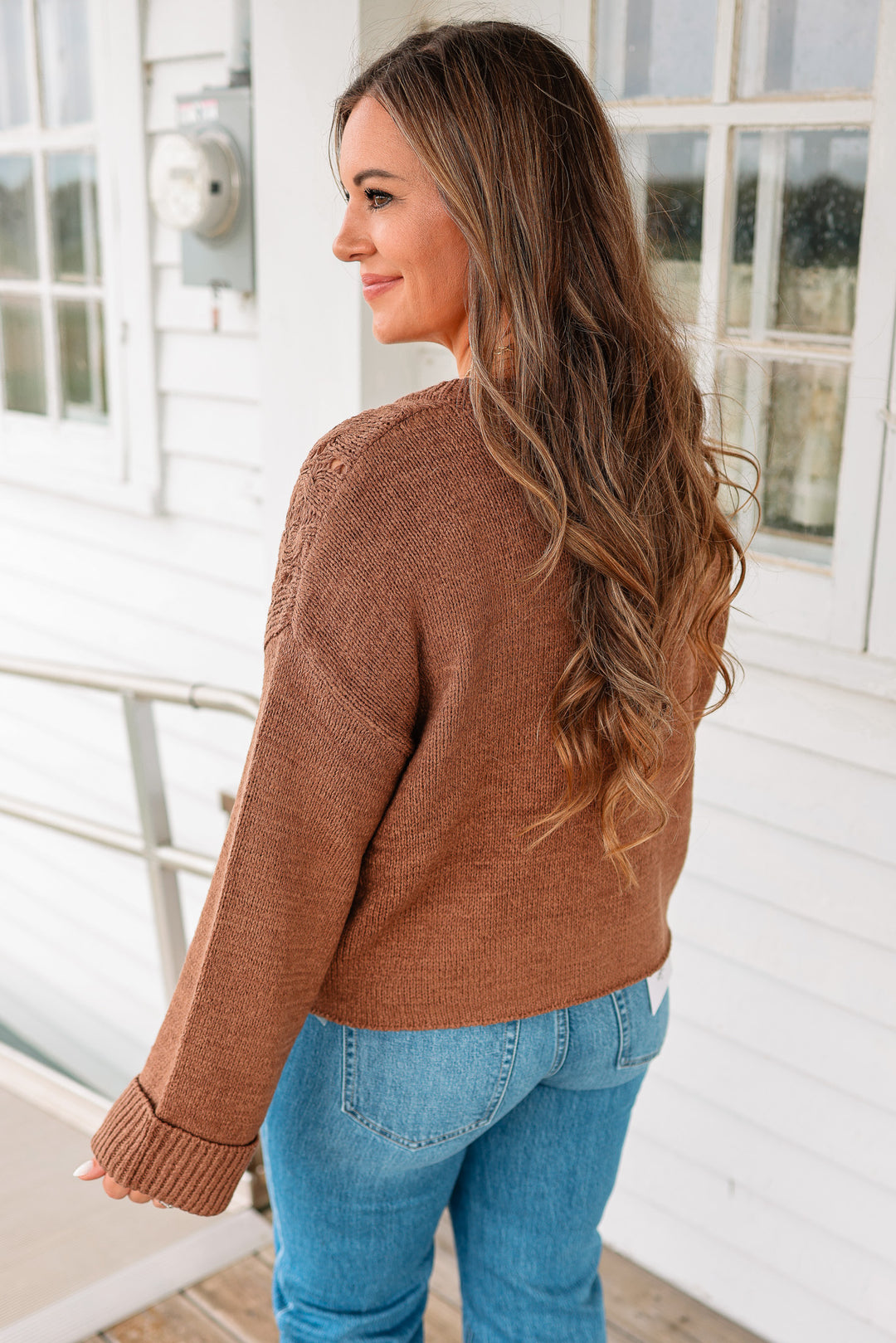 Cecilia Crewneck Button Front Sweater - Chocolate
