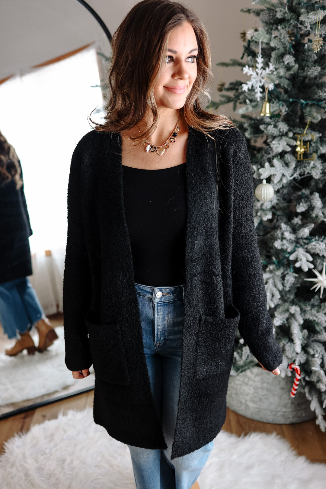 Isabella Boucle Sweater Cardigan - Black