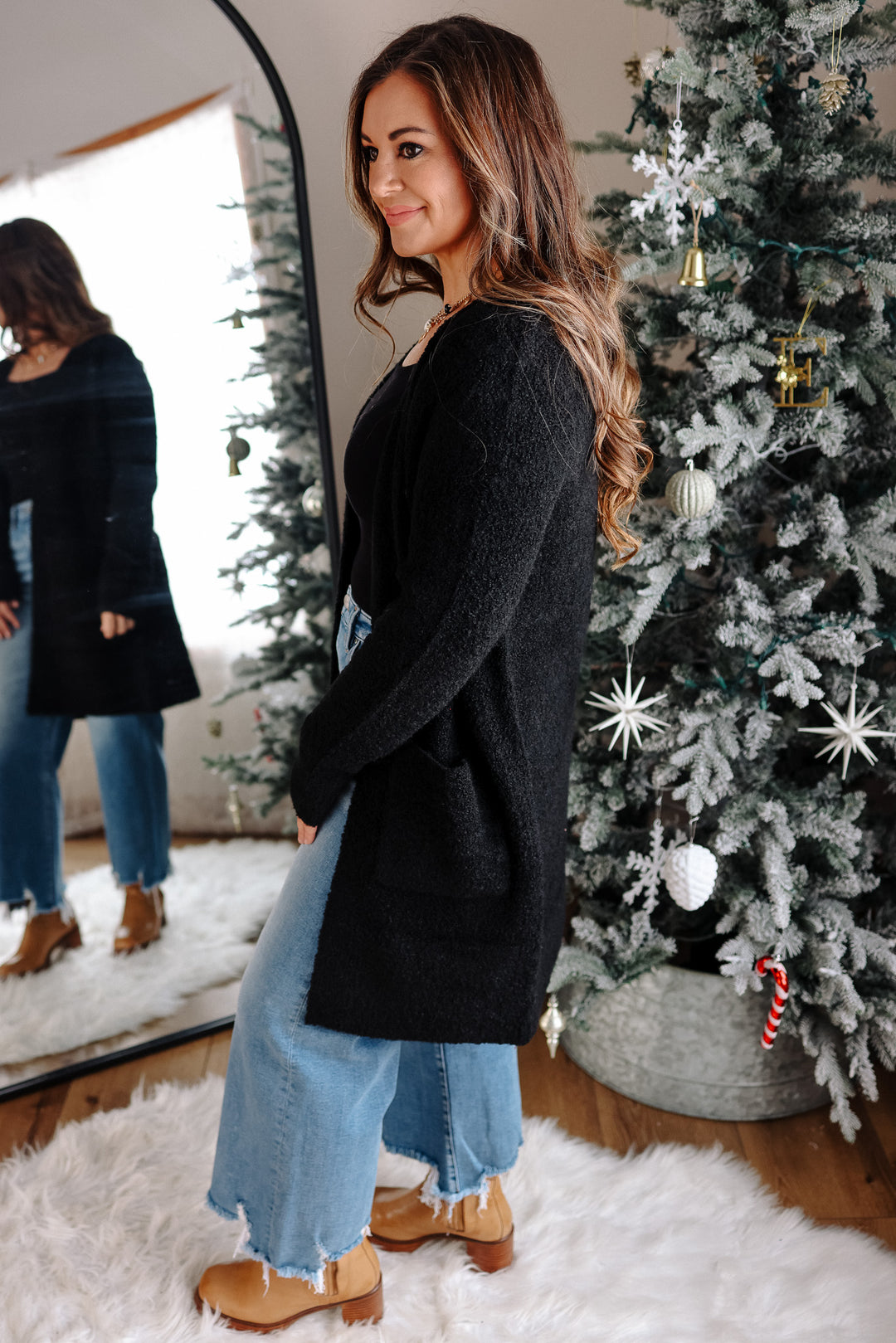 Isabella Boucle Sweater Cardigan - Black