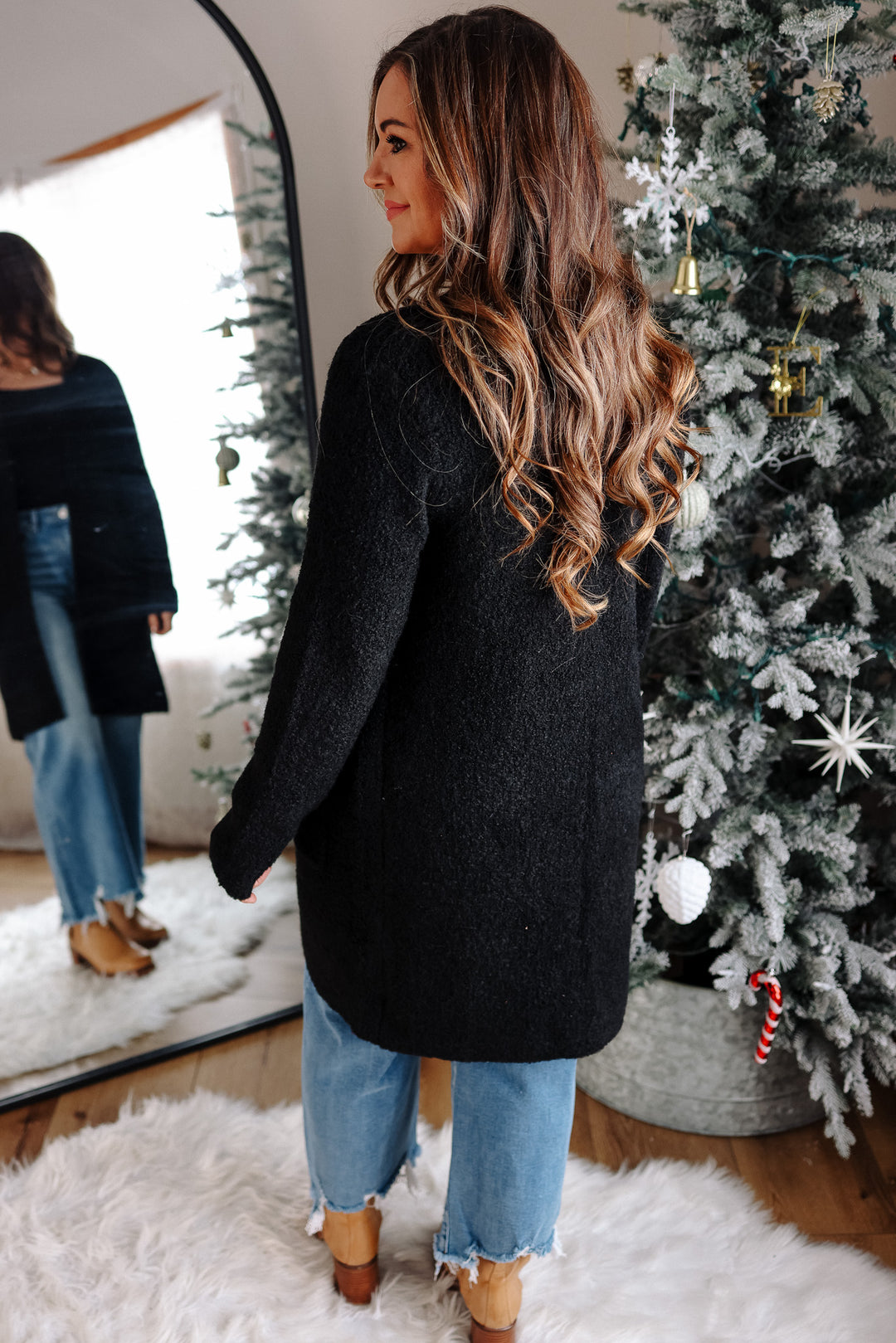 Isabella Boucle Sweater Cardigan - Black