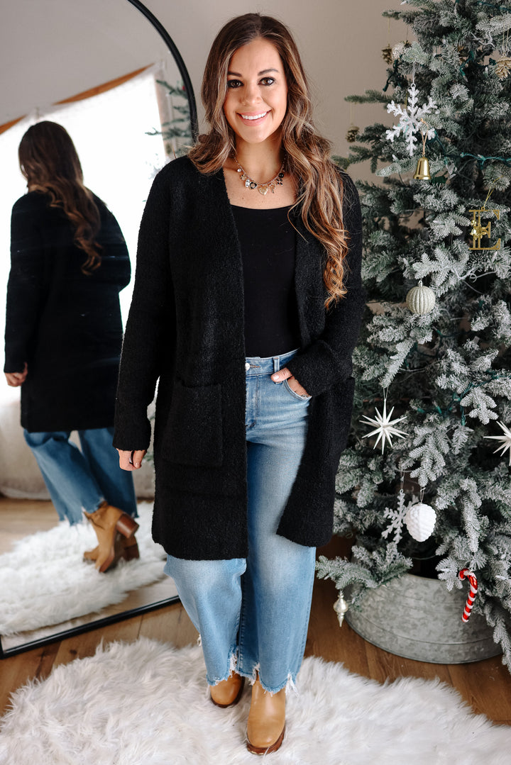Isabella Boucle Sweater Cardigan - Black