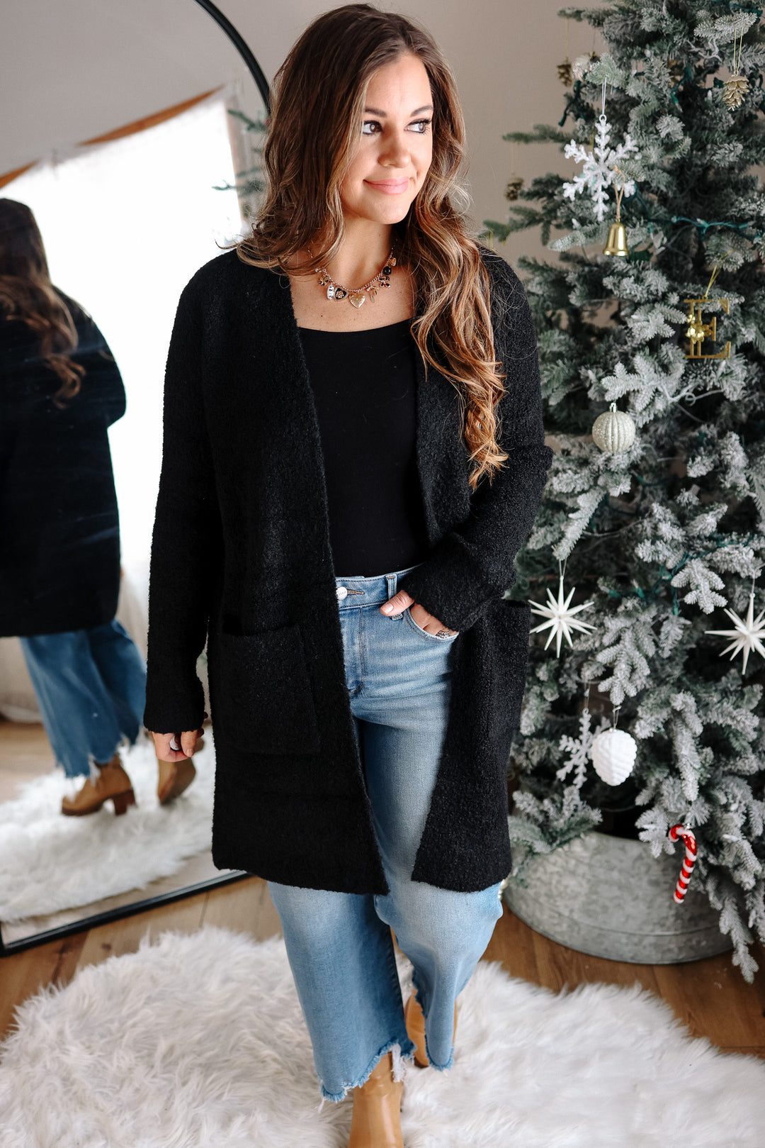 Isabella Boucle Sweater Cardigan - Black