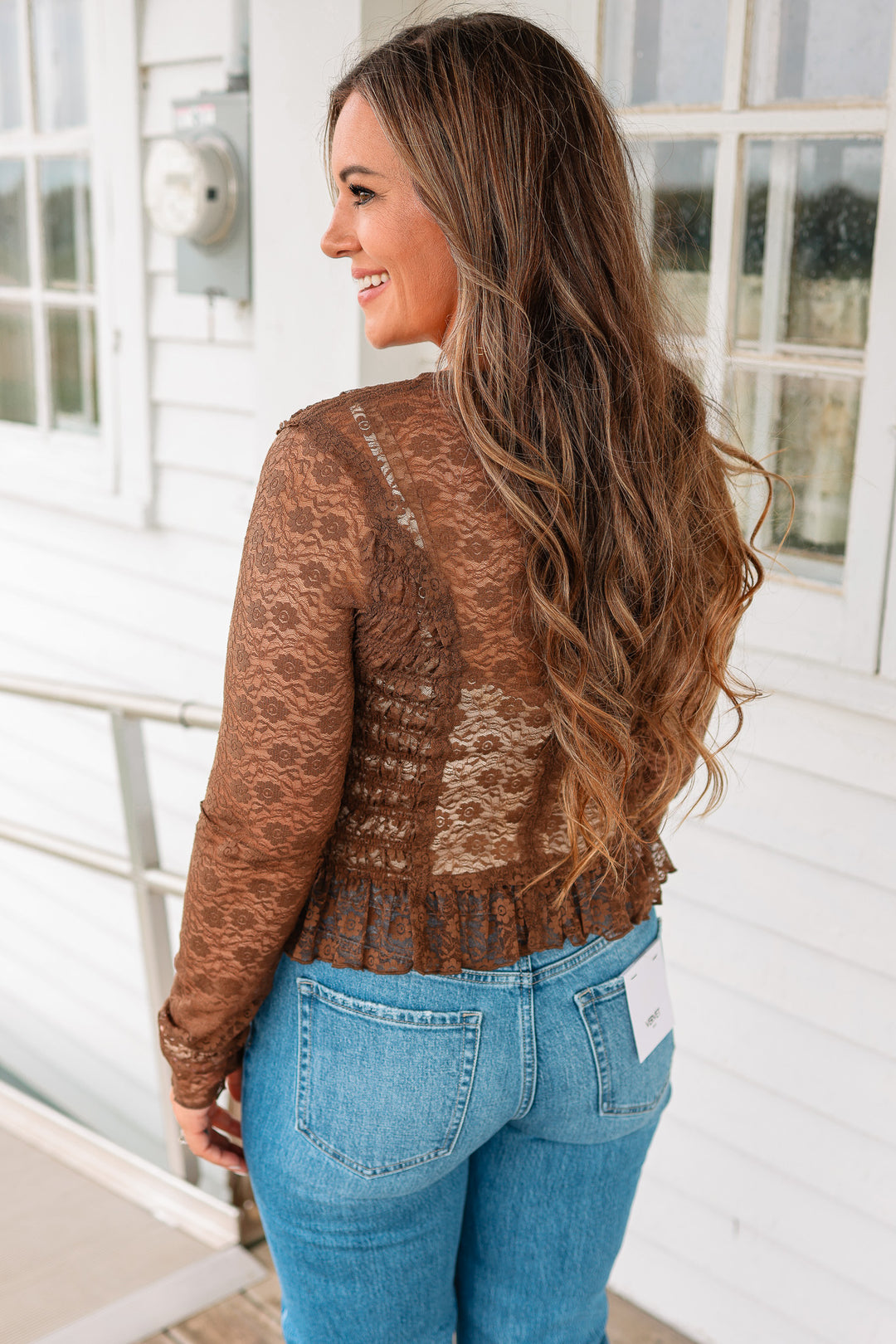 Corinne Smocked Lace Top - Brown