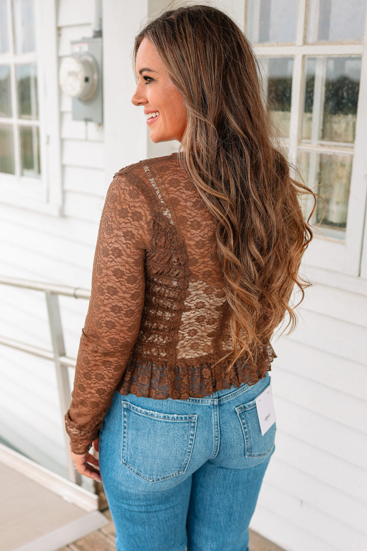 Corinne Smocked Lace Top - Brown