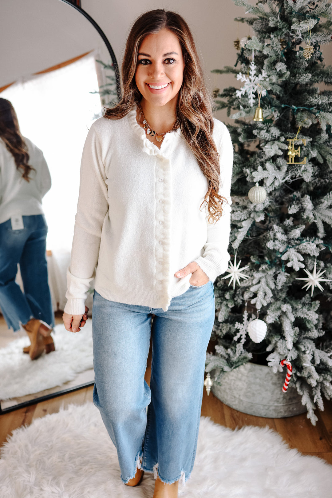 Brielle Ruffled Button Down Cardigan - Ivory