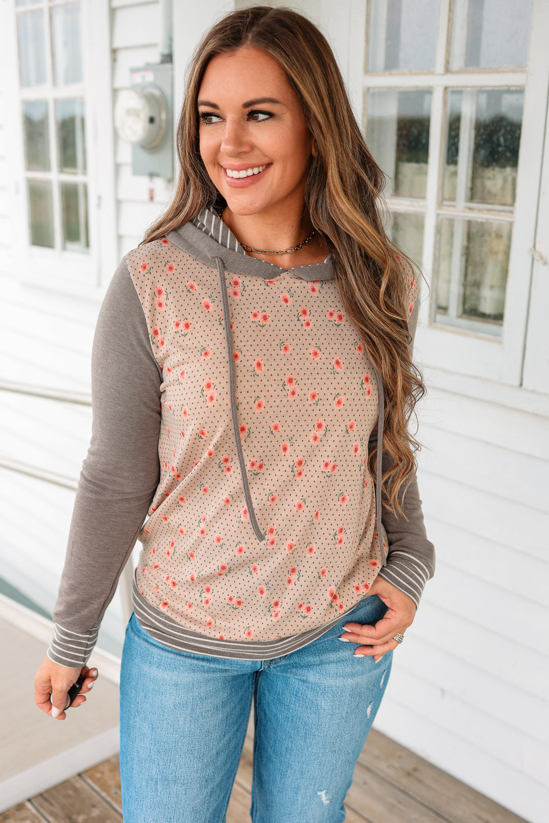Celia Floral Print Contrast Hoodie