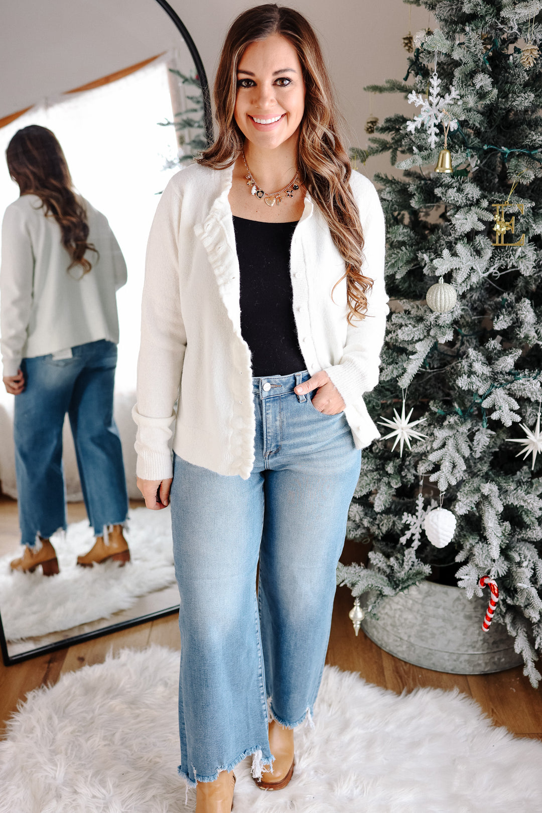 Brielle Ruffled Button Down Cardigan - Ivory