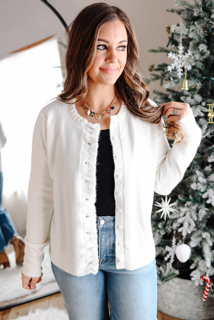Brielle Ruffled Button Down Cardigan - Ivory