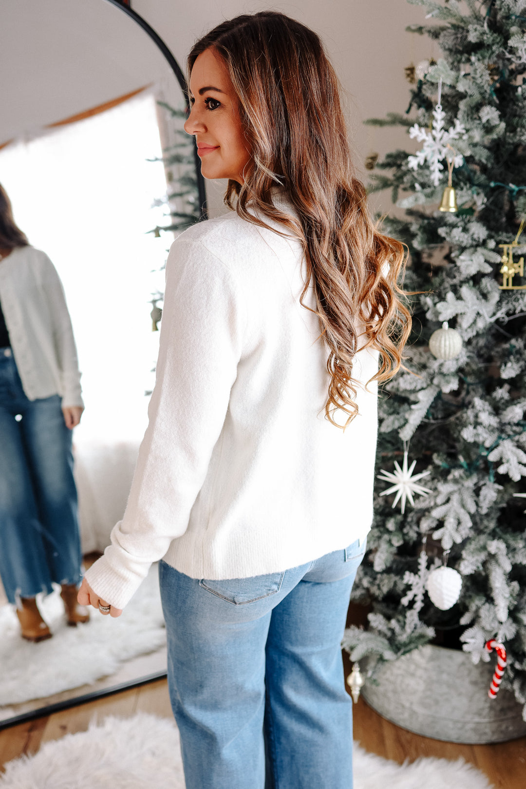 Brielle Ruffled Button Down Cardigan - Ivory