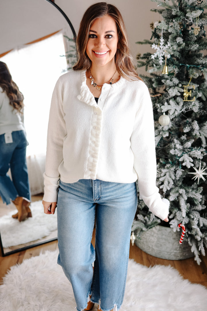 Brielle Ruffled Button Down Cardigan - Ivory