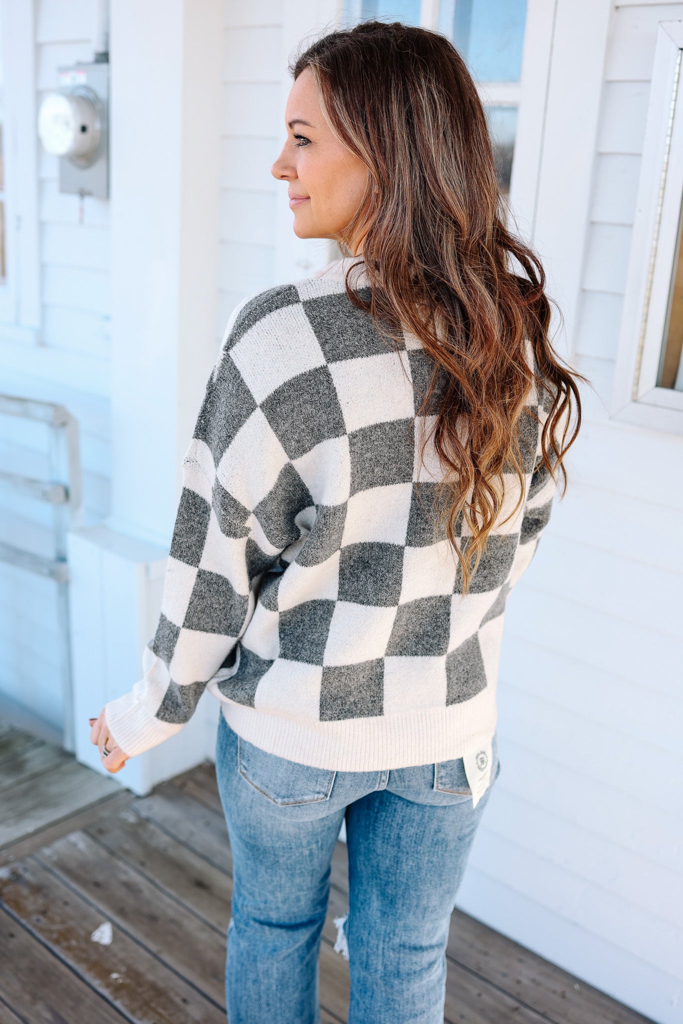 Wren Checkered Sweater - Ivory/Charcoal