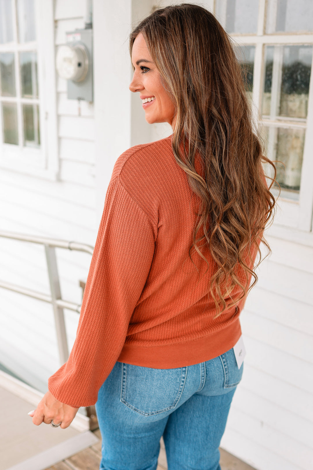 Roslyn Textured Balloon Sleeve Sweater - Rust