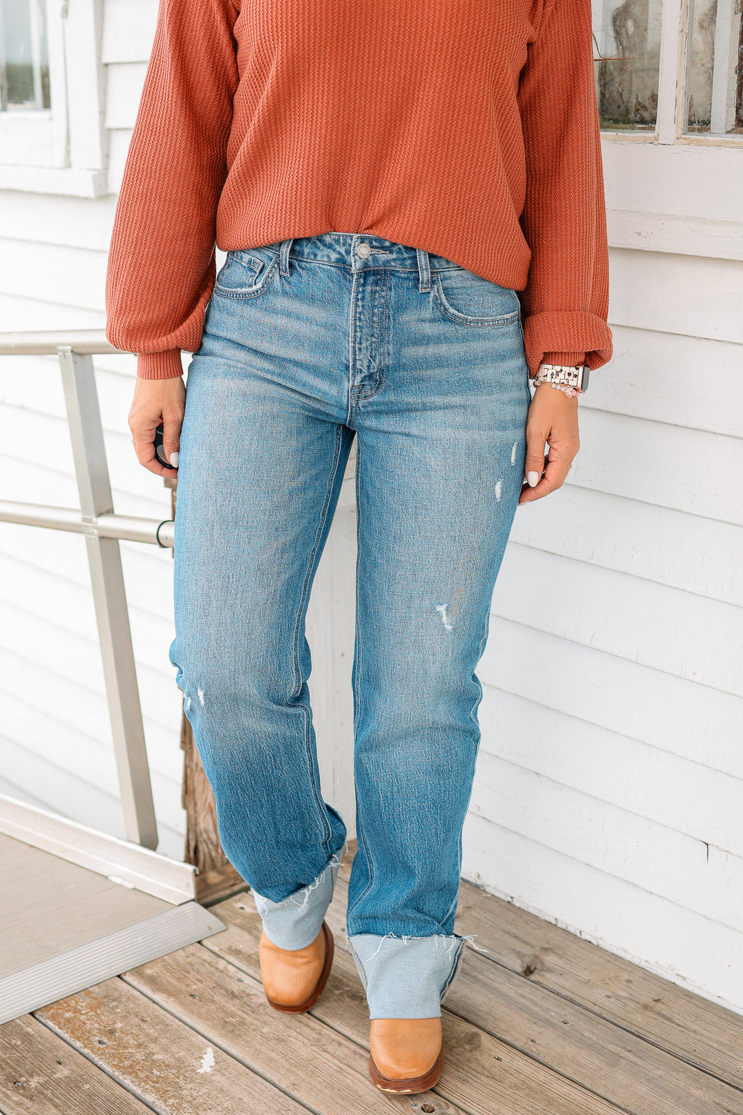 VERVET: Lexi Cuffed Slim Wide Leg Jeans