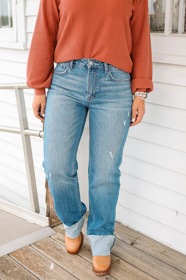 VERVET: Lexi Cuffed Slim Wide Leg Jeans