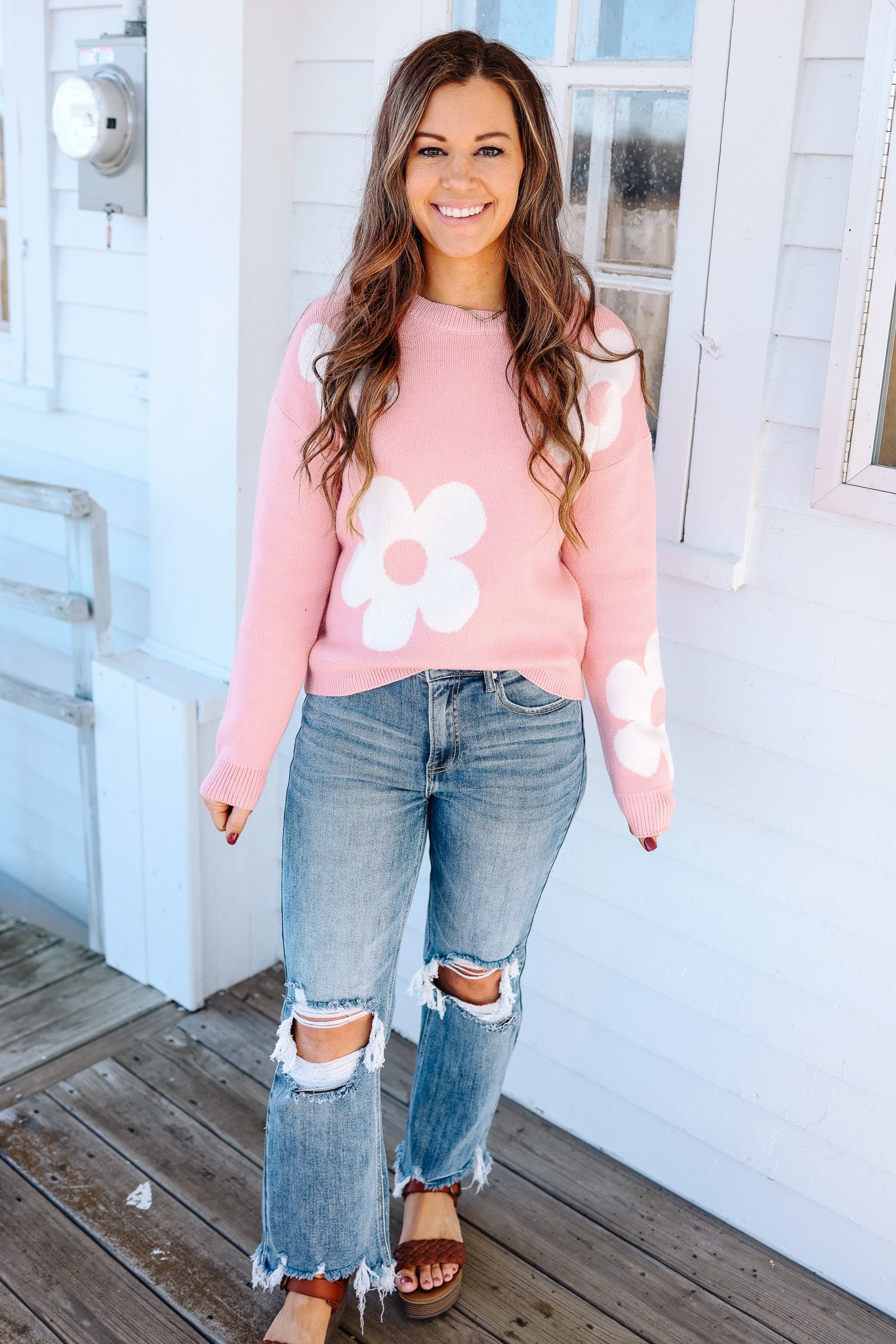 Clara Flower Print Pullover Sweater