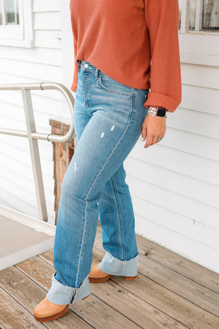 VERVET: Lexi Cuffed Slim Wide Leg Jeans
