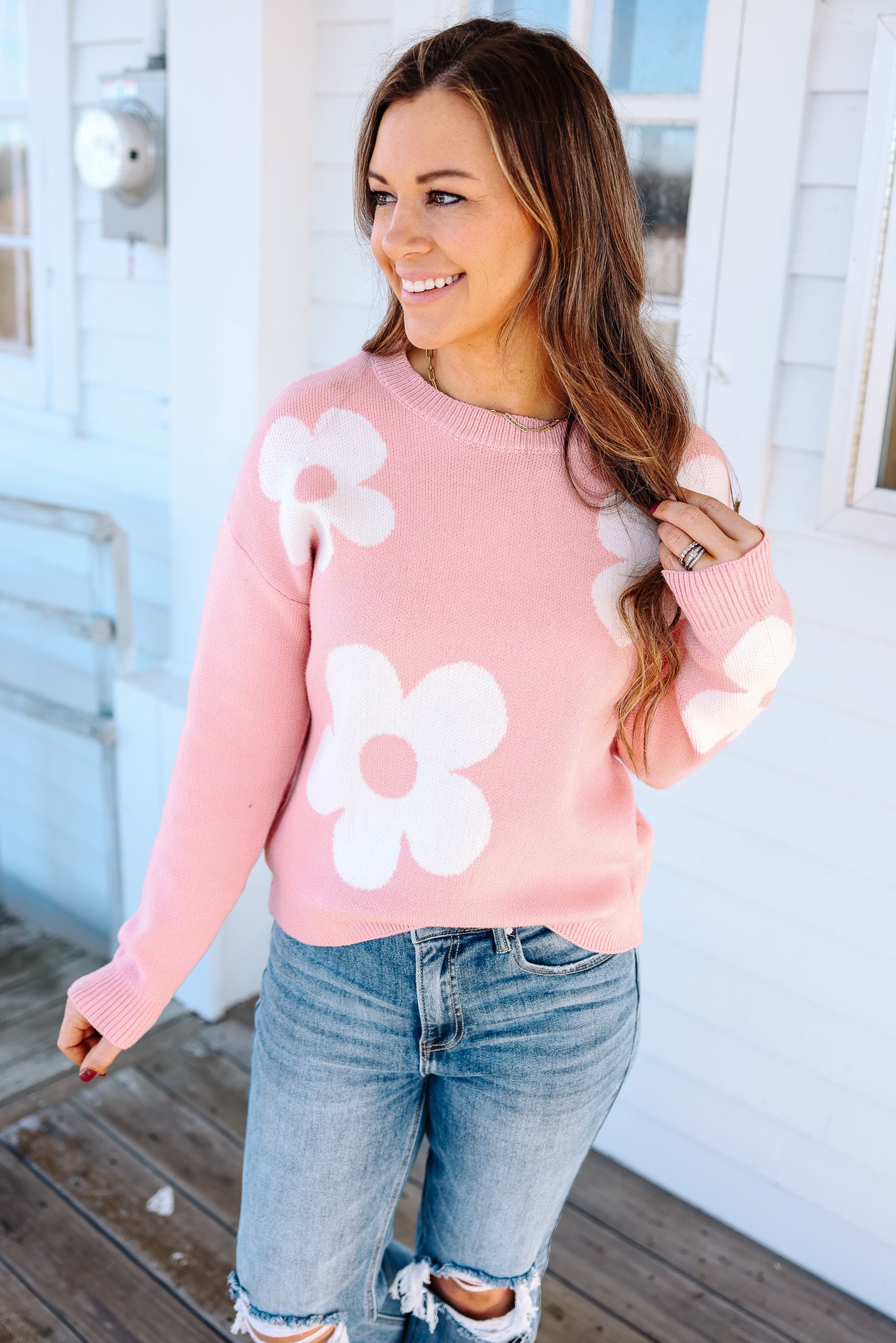 Clara Flower Print Pullover Sweater