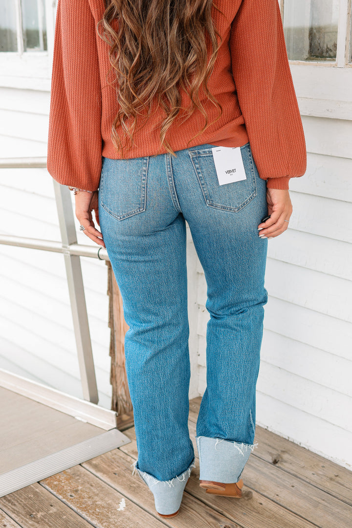 VERVET: Lexi Cuffed Slim Wide Leg Jeans