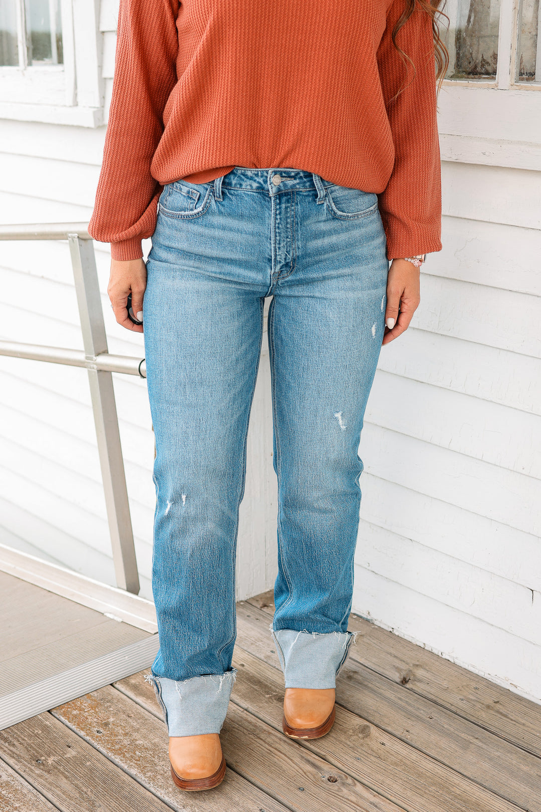 VERVET: Lexi Cuffed Slim Wide Leg Jeans