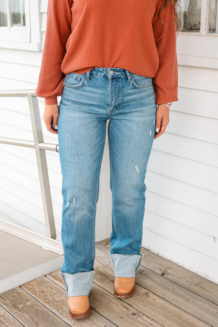 VERVET: Lexi Cuffed Slim Wide Leg Jeans