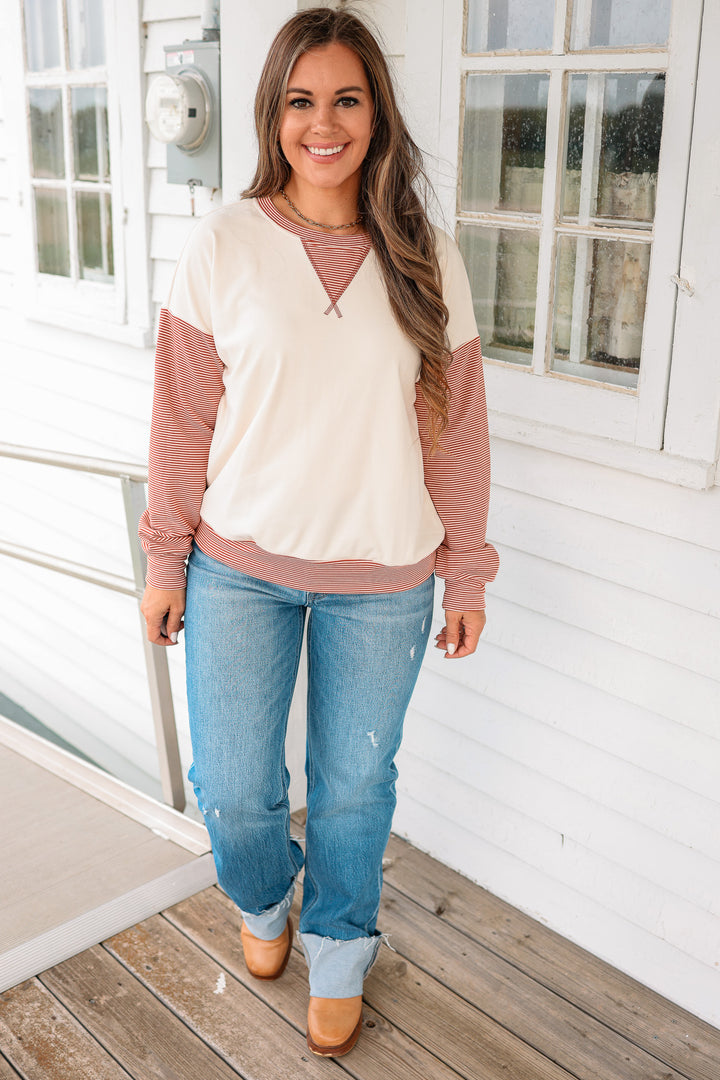 Callan Stripe Contrasted Sweatshirt - Rust