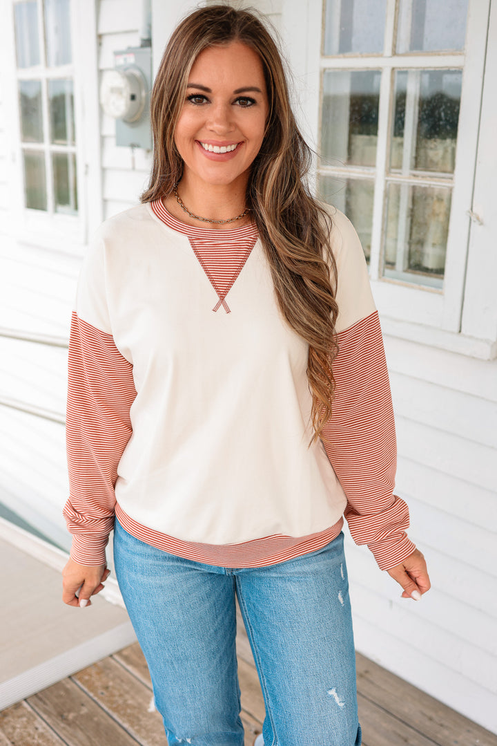 Callan Stripe Contrasted Sweatshirt - Rust