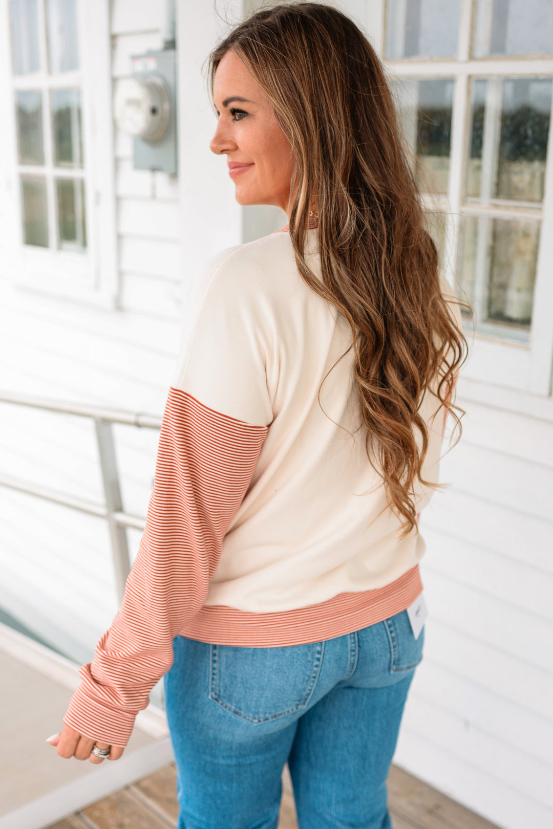Callan Stripe Contrasted Sweatshirt - Rust