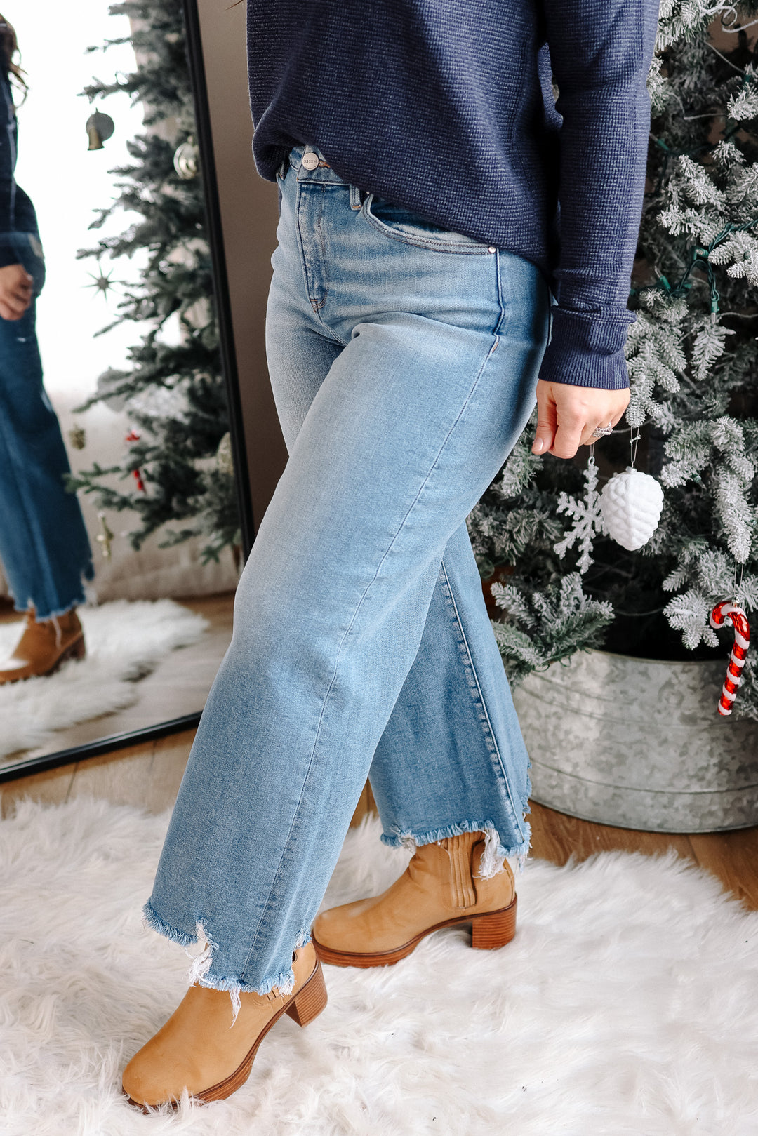 RISEN: Dane Tummy Control Wide Crop Light Wash Jeans