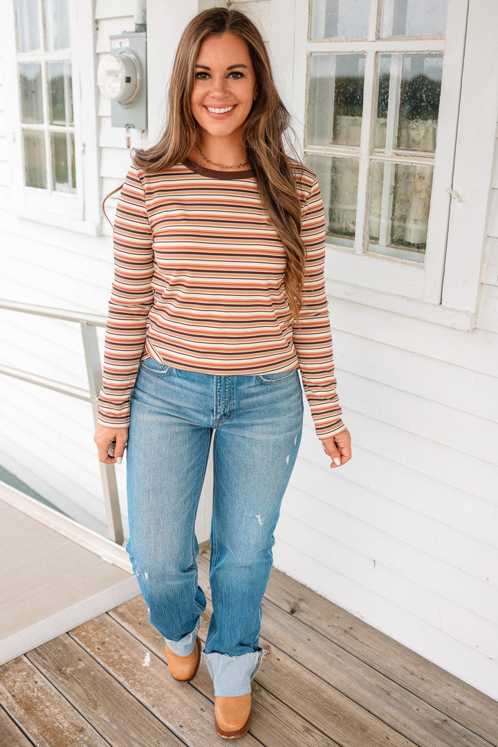 Greer Multi Stripe Ribbed Top - Camel