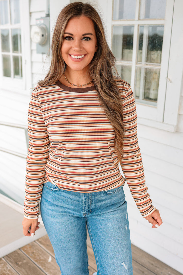Greer Multi Stripe Ribbed Top - Camel