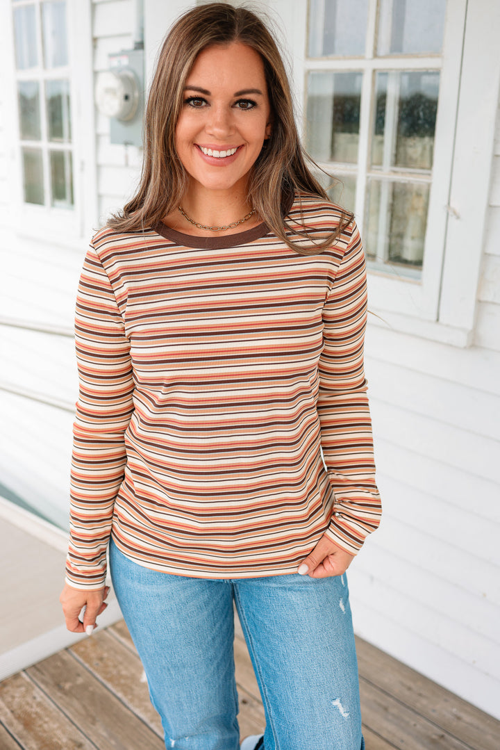 Greer Multi Stripe Ribbed Top - Camel