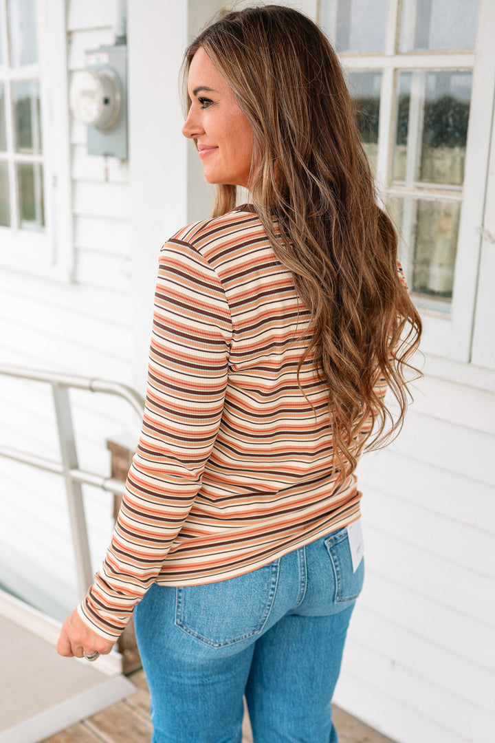 Greer Multi Stripe Ribbed Top - Camel